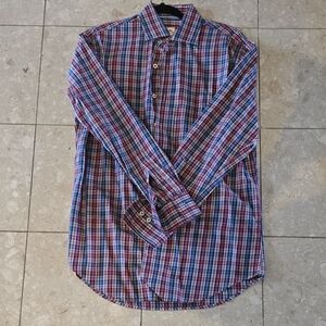 Peter Millar Men's Pink And Blue Plaid Shirt - Medium